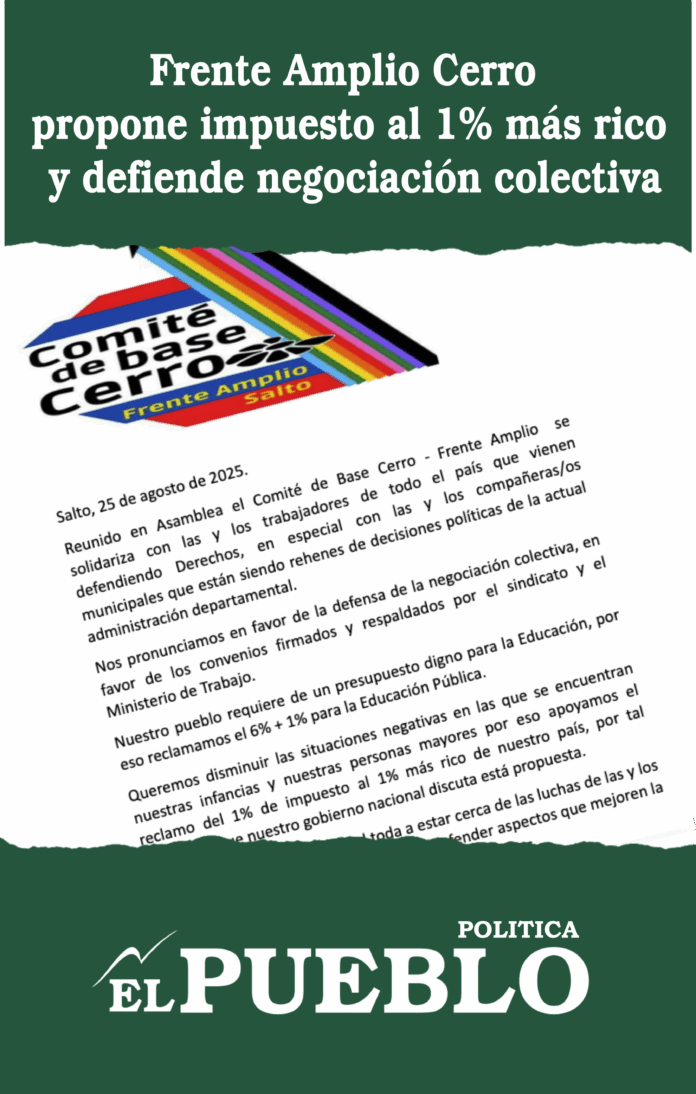 Frente Amplio Cerro propone impuesto al 1% más rico y defiende negociación colectiva