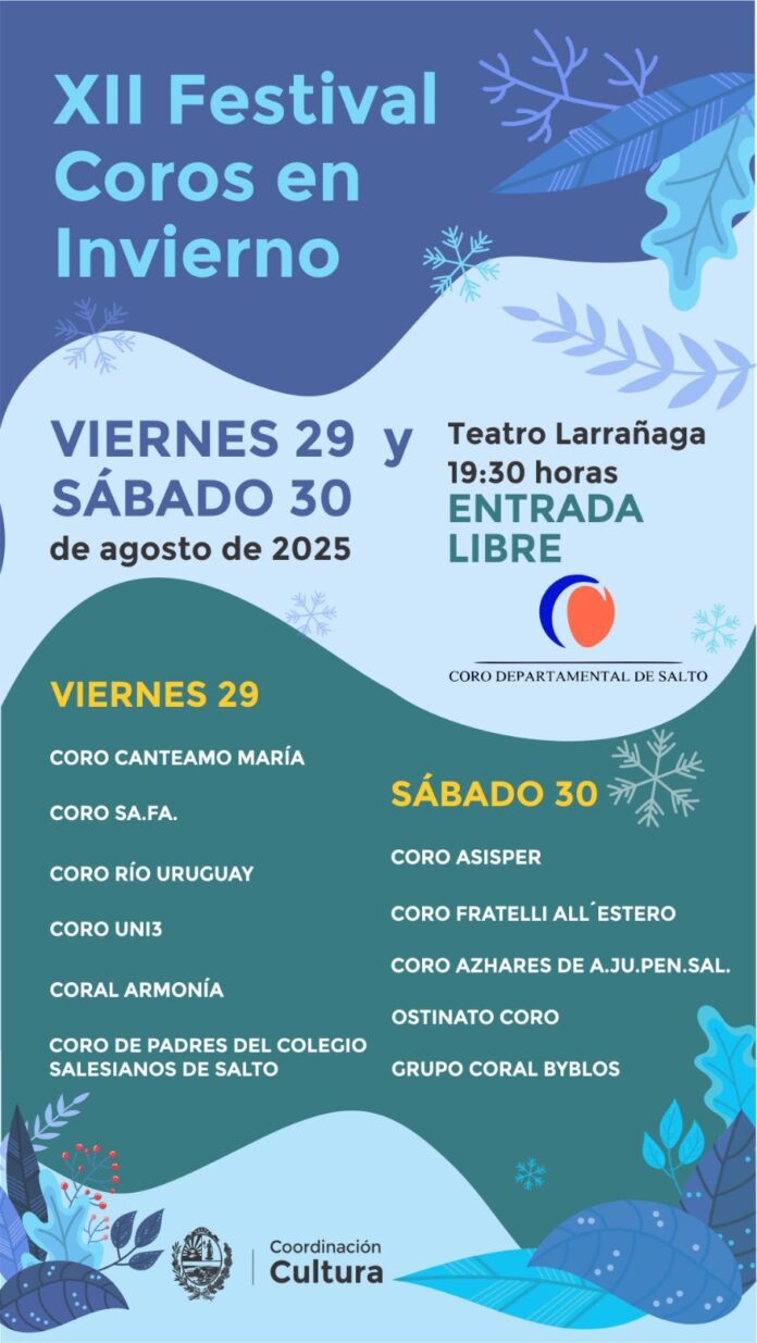 Festival Coros en Invierno 2025: programación y horarios en el Teatro Larrañaga