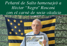Peñarol de Salto homenajeó a Héctor “Negro” Rosconi con el carné de socio vitalicio