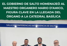 El Gobierno de Salto homenajeó al maestro organero Mario D’Amico, figura clave en la llegada del órgano a la Catedral Basílica