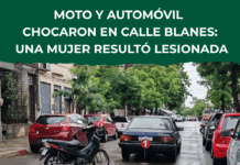 Moto y automóvil chocaron en calle Blanes: una mujer resultó lesionada