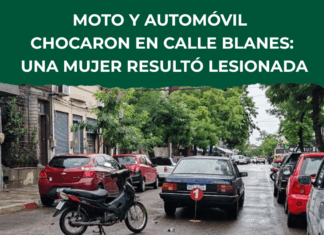 Moto y automóvil chocaron en calle Blanes: una mujer resultó lesionada