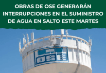 Obras de OSE generarán interrupciones en el suministro de agua en Salto este martes