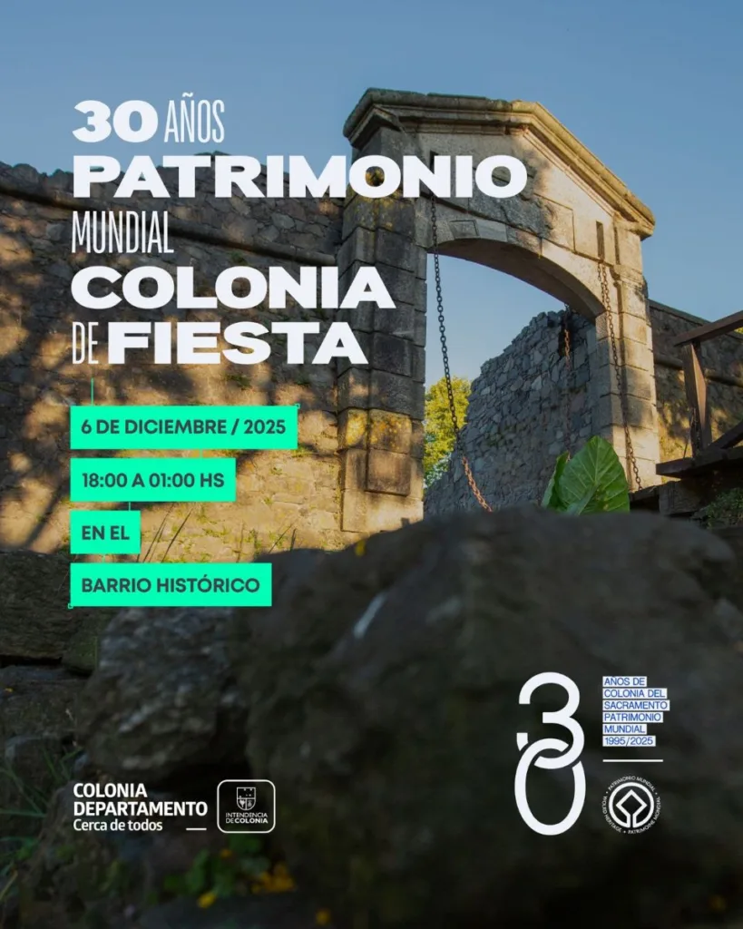 30 años patrimonio mundial
Colonia de fiesta
6 de diciembre de 18:00 a 01:00 horas
Barrio Histórico Colonia del Sacramento