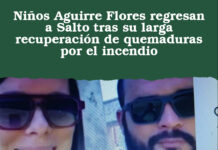 Niños Aguirre Flores regresan a Salto tras su larga recuperación de quemaduras por el incendio