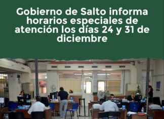 Gobierno de Salto informa horarios especiales de atención los días 24 y 31 de diciembre