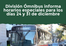 División Ómnibus informa horarios especiales para los días 24 y 31 de diciembre