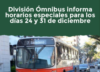 División Ómnibus informa horarios especiales para los días 24 y 31 de diciembre