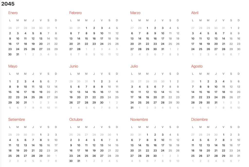 El almanaque de 2045 es para marcar la fecha de pago de la última cuota.