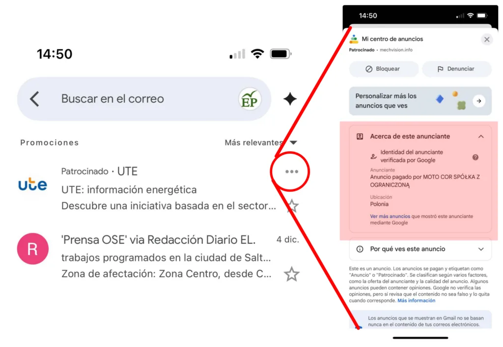 Promo HOAX(Estafa Digital) - Ejemplo de no correspondiencia entre imagen e identidad de remitente.
