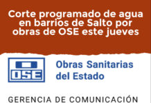 Corte programado de agua en barrios de Salto por obras de OSE este jueves