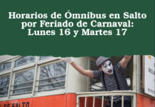 Horarios de Ómnibus en Salto por Feriado de Carnaval: Lunes 16 y Martes 17