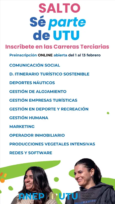 Preinscripciones UTU 2026: carreras terciarias en Salto