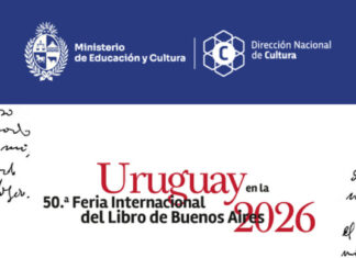 Uruguay desembarca en la 50ª Feria del Libro de Buenos Aires con la poesía como bandera Banner collage announcing 'Uruguay en la 50.a Feria Internacional del Libro de Buenos Aires 2026' with blue government logos top and green news strip bottom (El Pueblo).