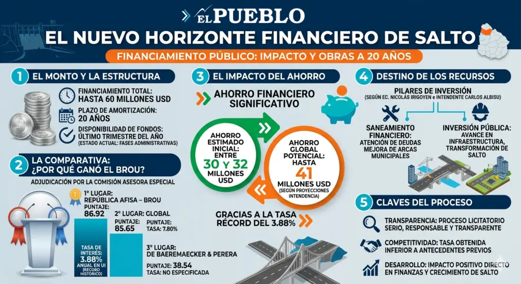 Salto asegura financiamiento histórico: El desafío de transformar deuda en desarrollo / Inforgrafía generada utilizando Gemini AI