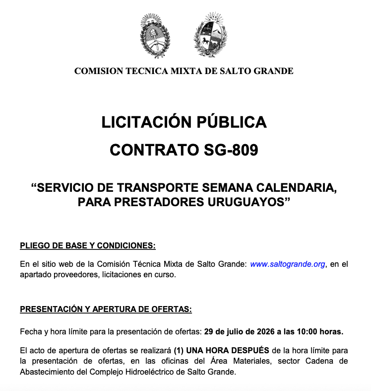 COMISION TECNICA MIXTA DE SALTO GRANDE LICITACIÓN PÚBLICA CONTRATO SG-809 